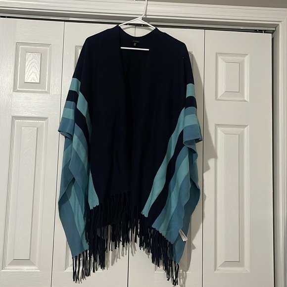 Talbots COLORBLOCK KNIT RUANA Navy/Blue Stripe - Picture 2 of 4